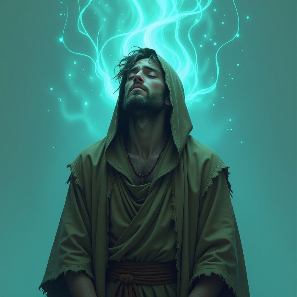 Melancholy Bioluminescent Figure in Ethereal Glow