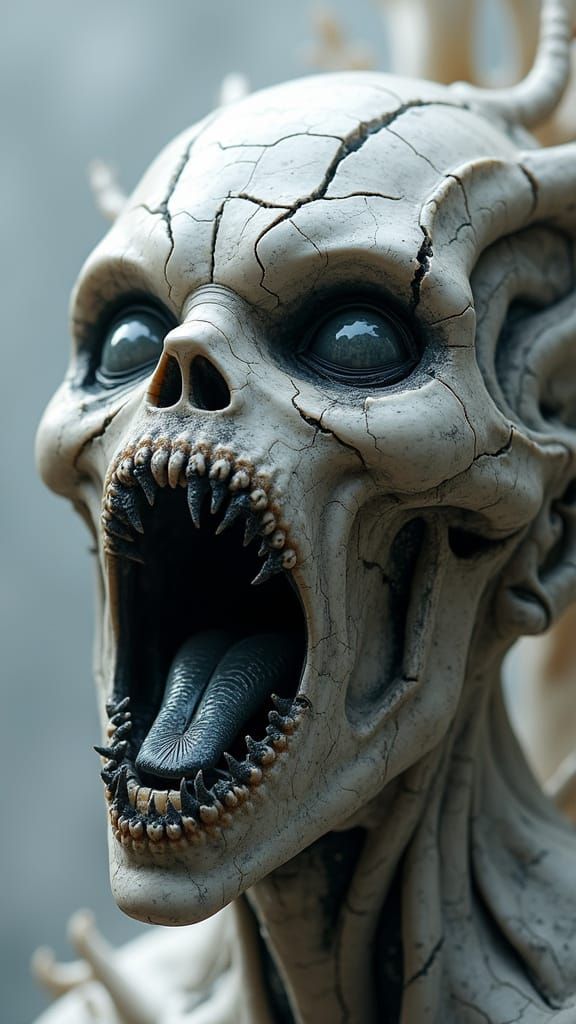 Obsidian Alien Face Carved in Stone