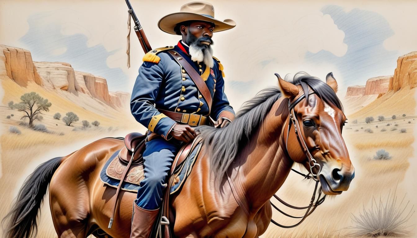 A Buffalo soldier on horseback