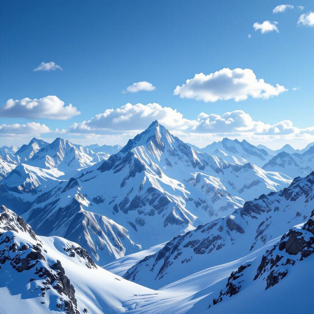 Majestic Snow-Covered Mountains Under Blue Skies
