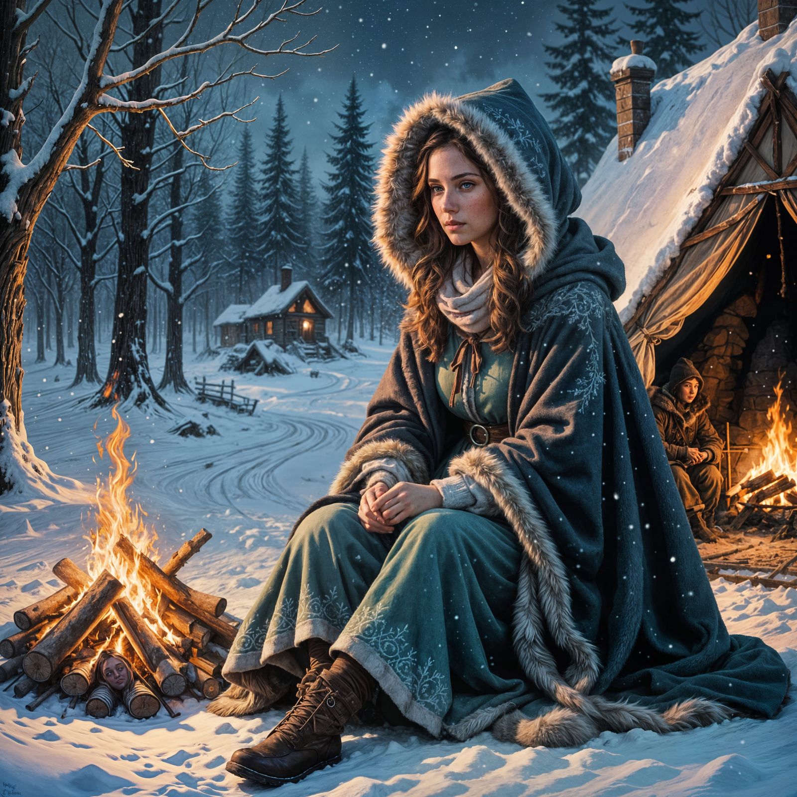 Winter Wonder Woman in Dark Fantasy Book Illustration