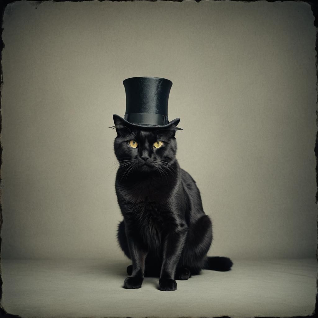 Cinematic Black Cat Portrait in Top Hat