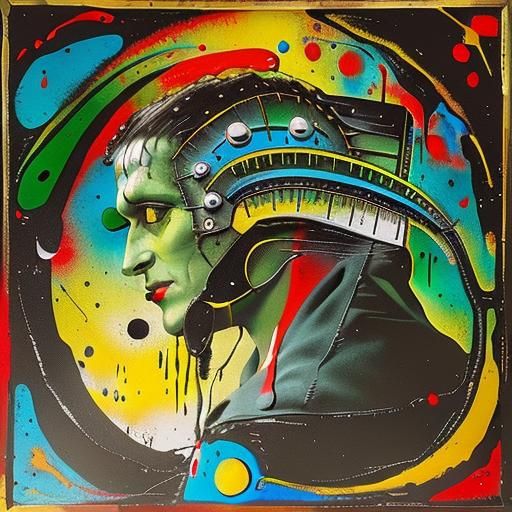 Frankenstein in the Style of Joan Miró: Abstract 3D