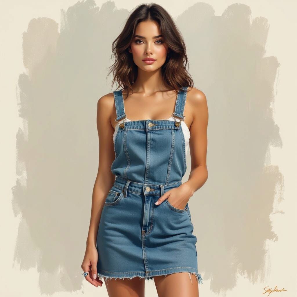 Woman in Jeans Dress: Impressionistic Digital Portrait