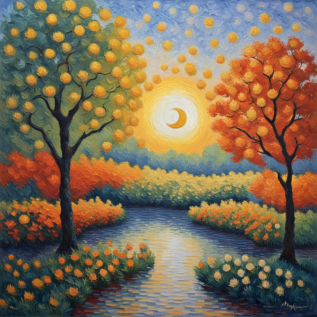 Sun and Moon Dance: An Impressionistic Oil Painting