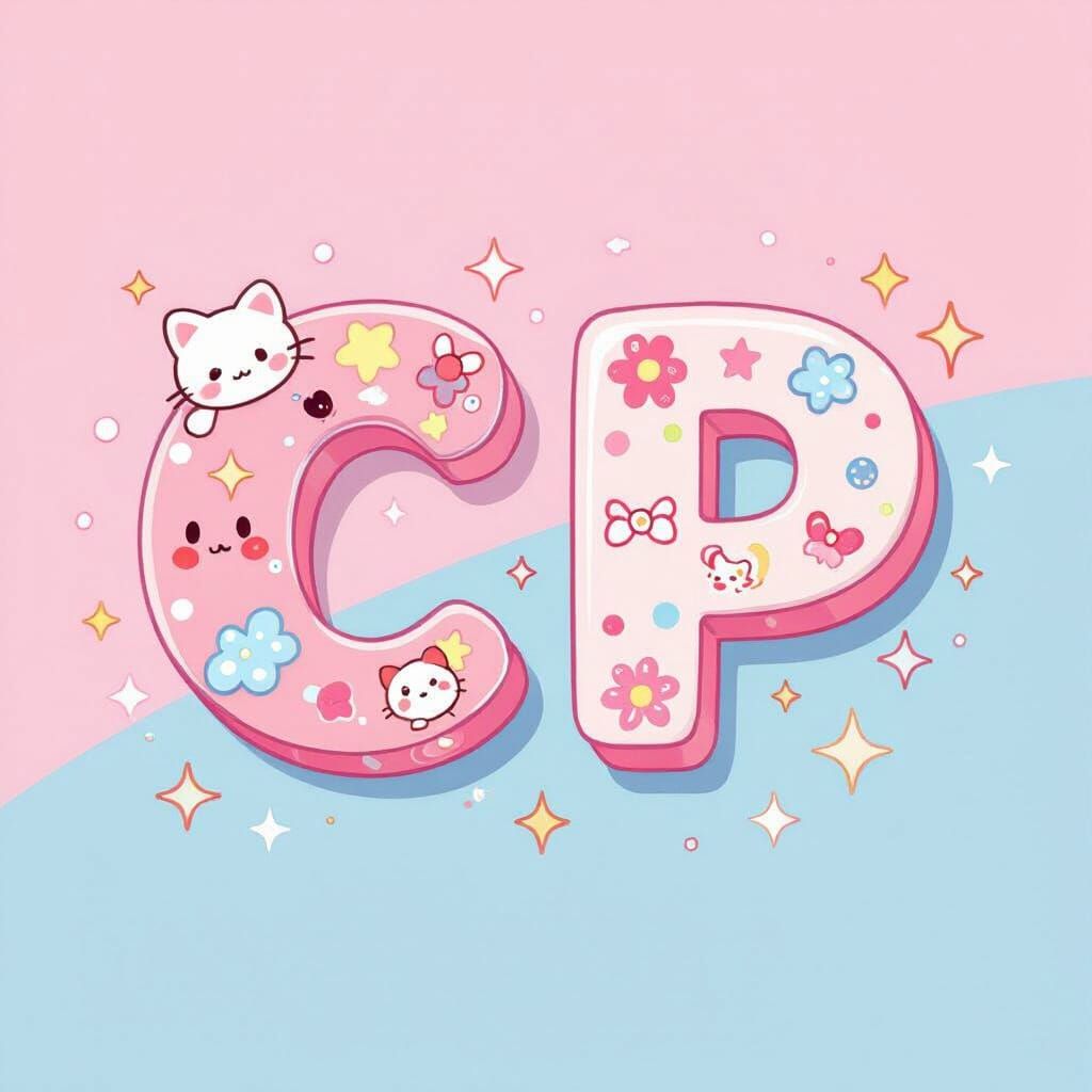 Cute Chibi Anime Letters C and P with Sparkles