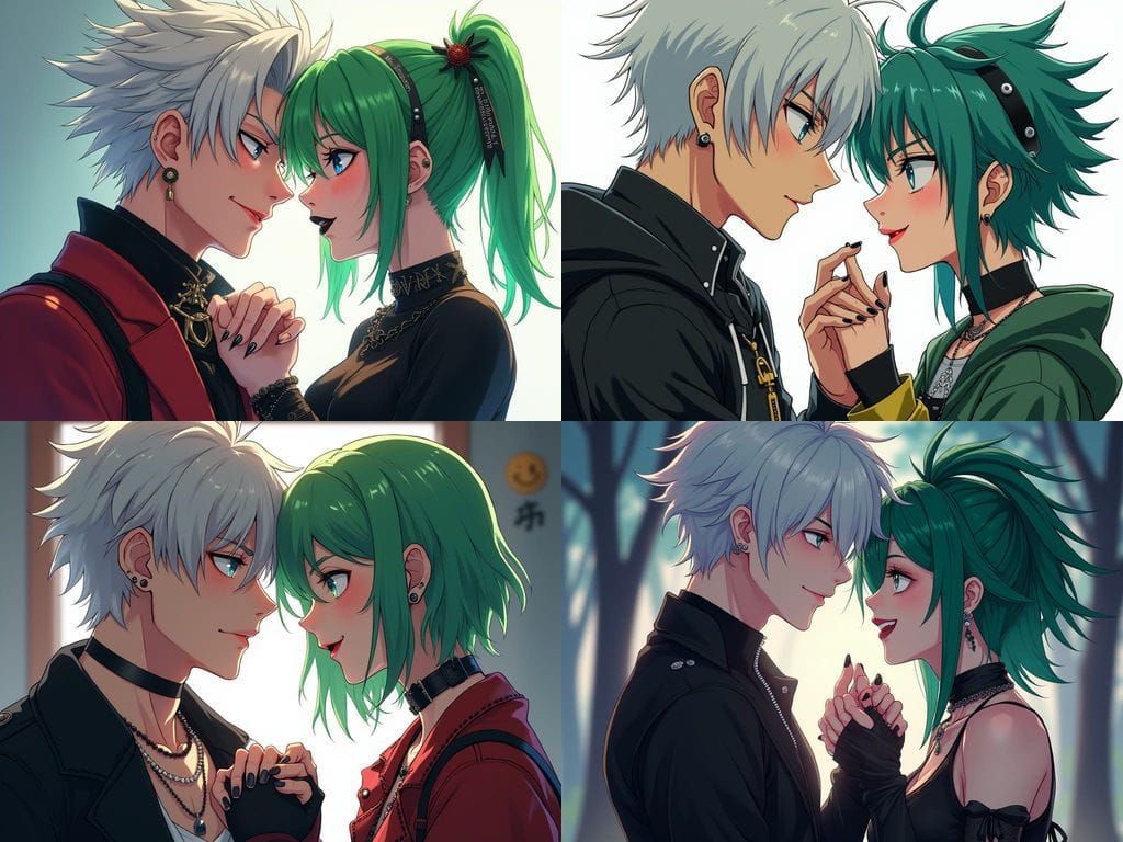 Anime Couple with Contrasting Styles Holding Hands