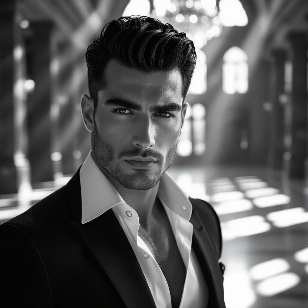 Dapper Turkish Man in Dramatic Lighting Black and White Phot...