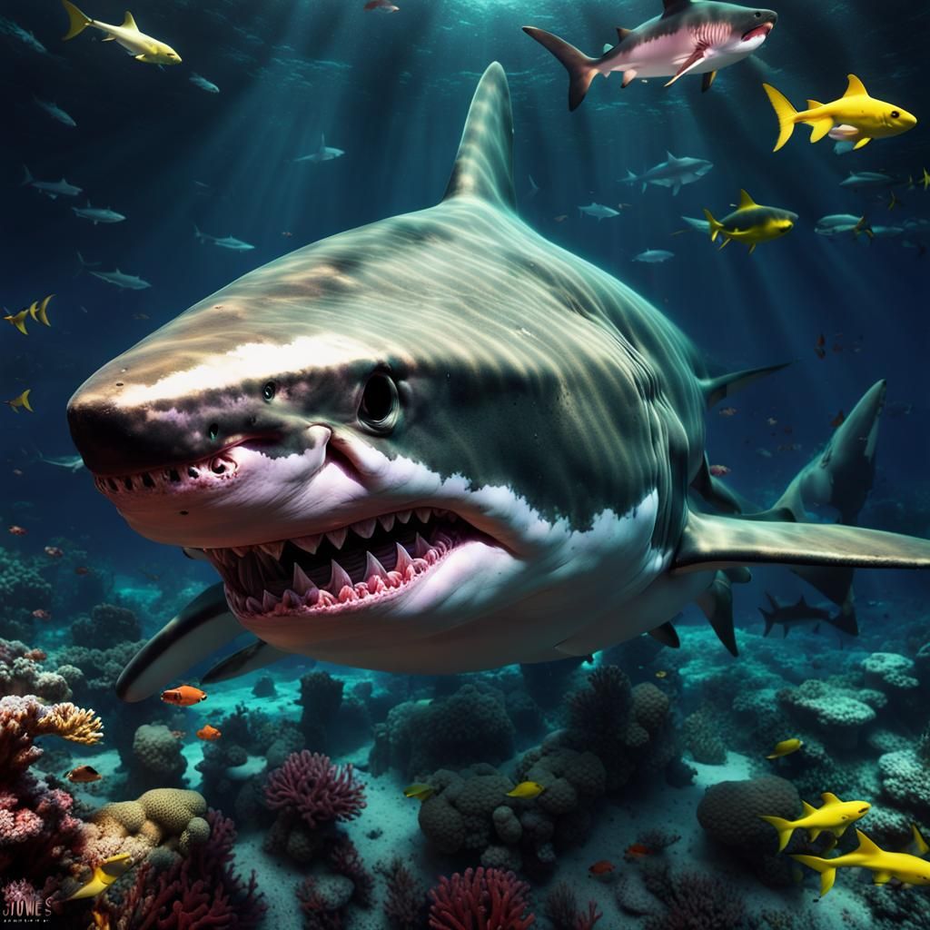 Shark Portrait in Galaxy Far Away, Digital Art