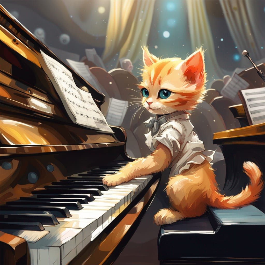 Ginger Kitten Concert Pianist, Detailed Digital Art
