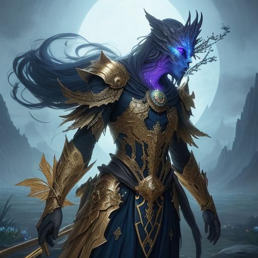 Humanoid Plant with Diamond Mask in Fantasy Oil Painting