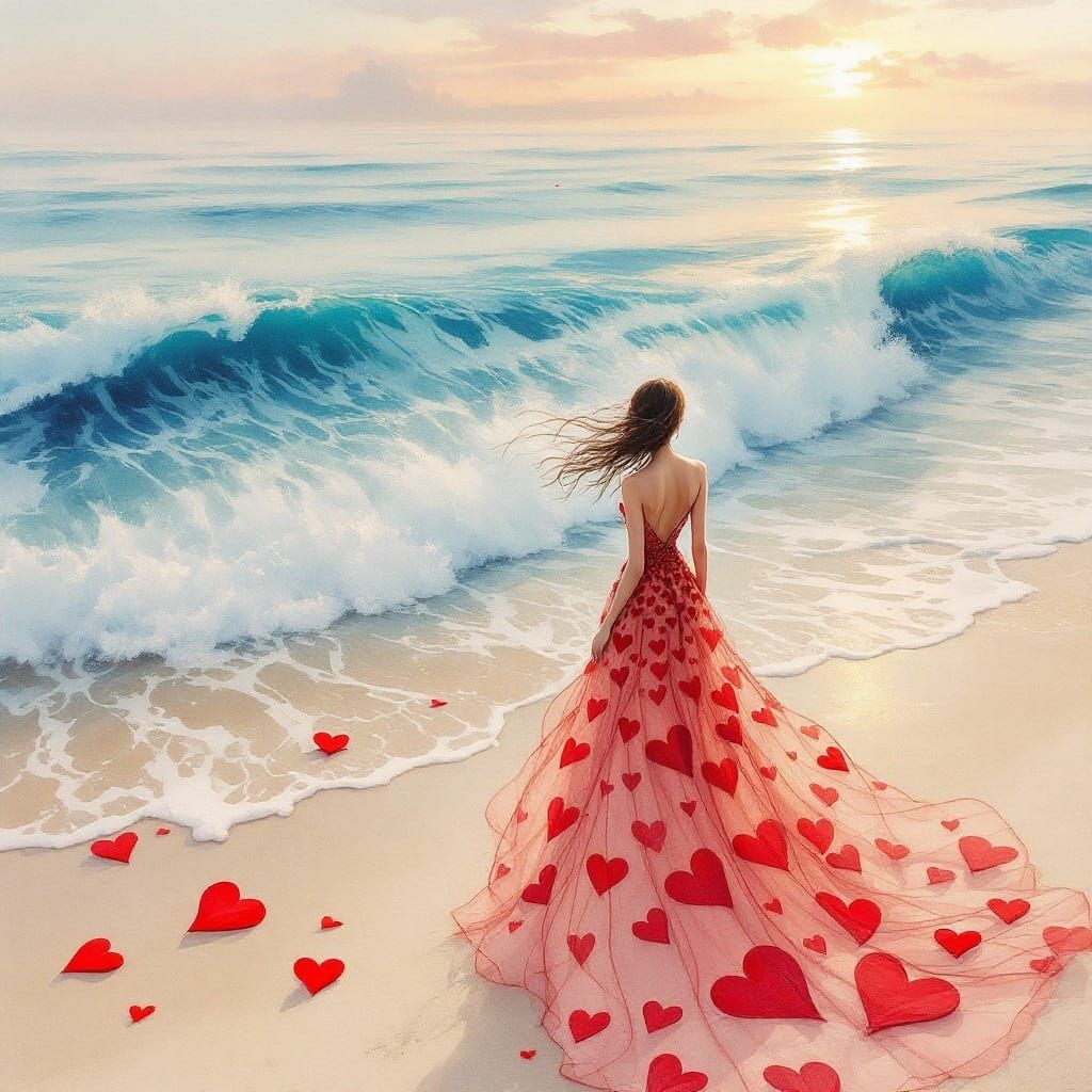 Ethereal Watercolor of a Couture Goddess on the Beach