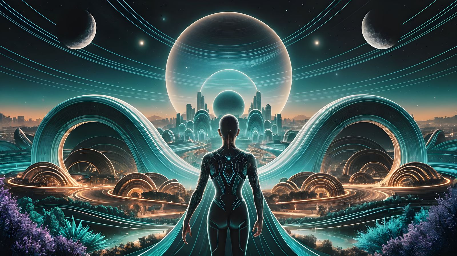 Futuristic Alien City Under a Dramatic Sky