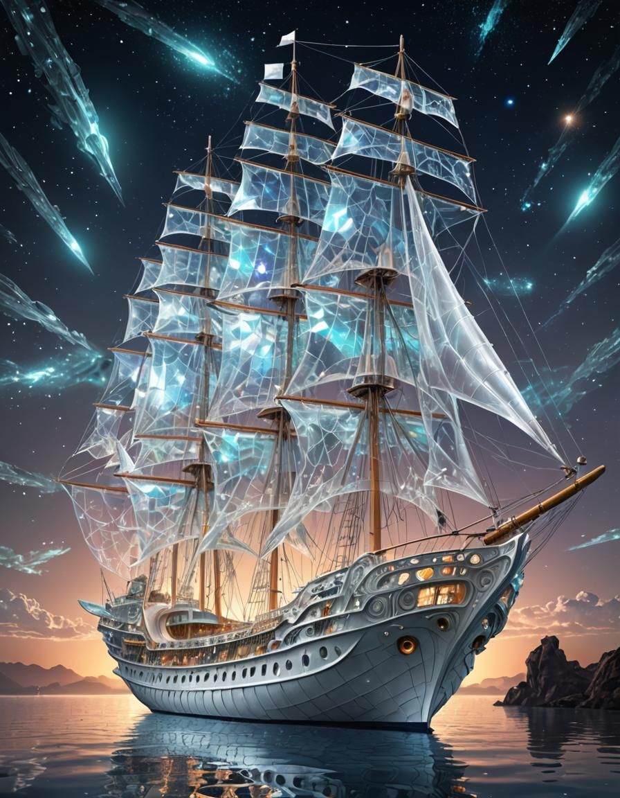 Futuristic Iridescent Ship with Glass Sails