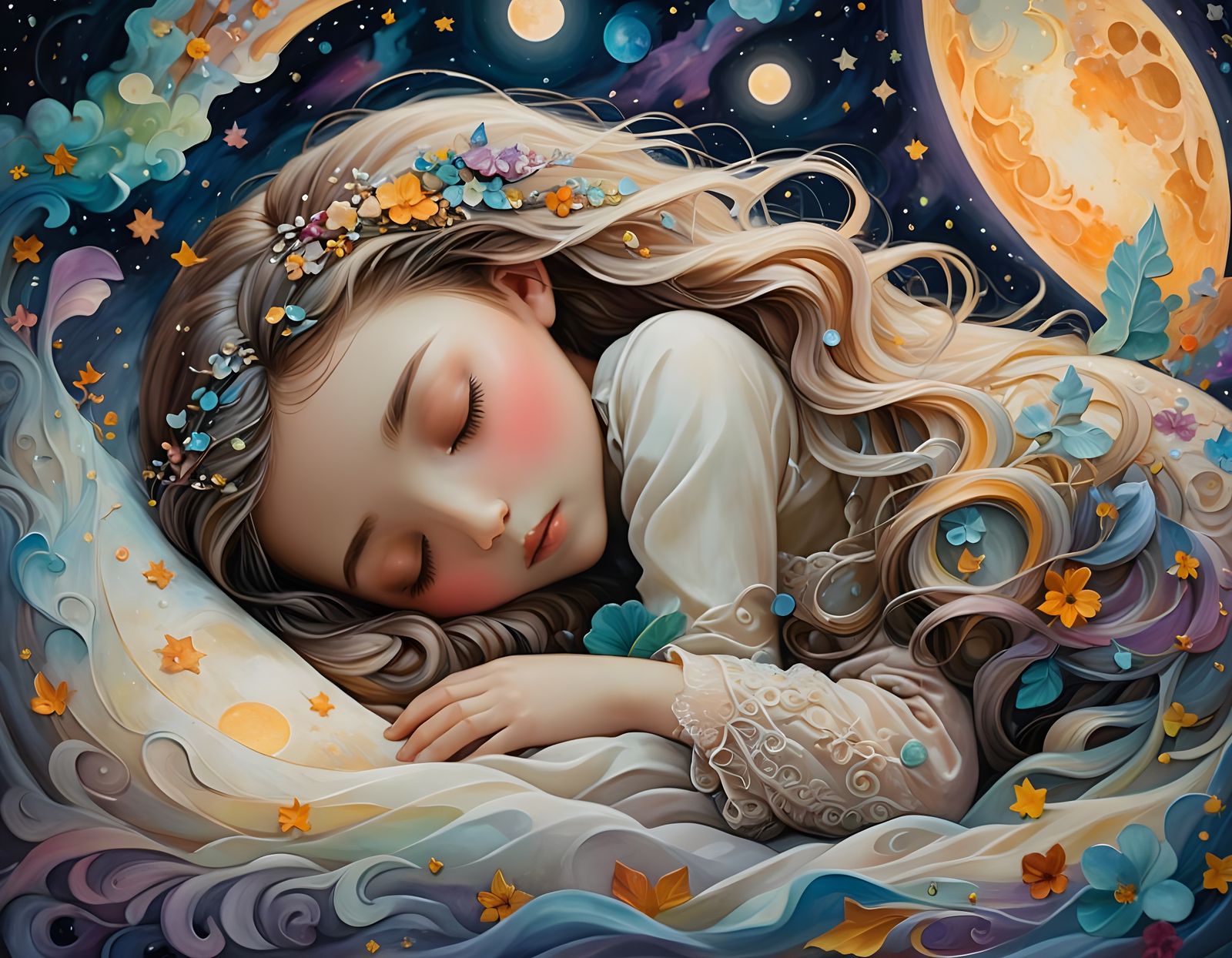 Whimsical Moon Dream: Naive Art Fantasy