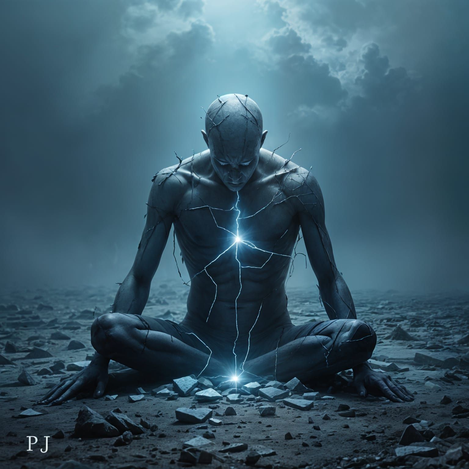 Realistic Portrait of a Fractured Person in Sorrow