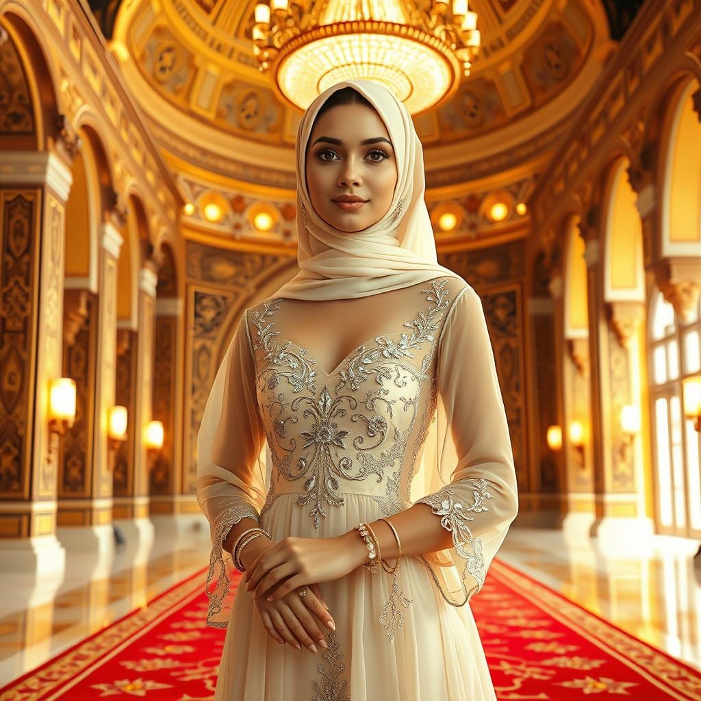Regal Middle Eastern Woman in Grand Palace Hall