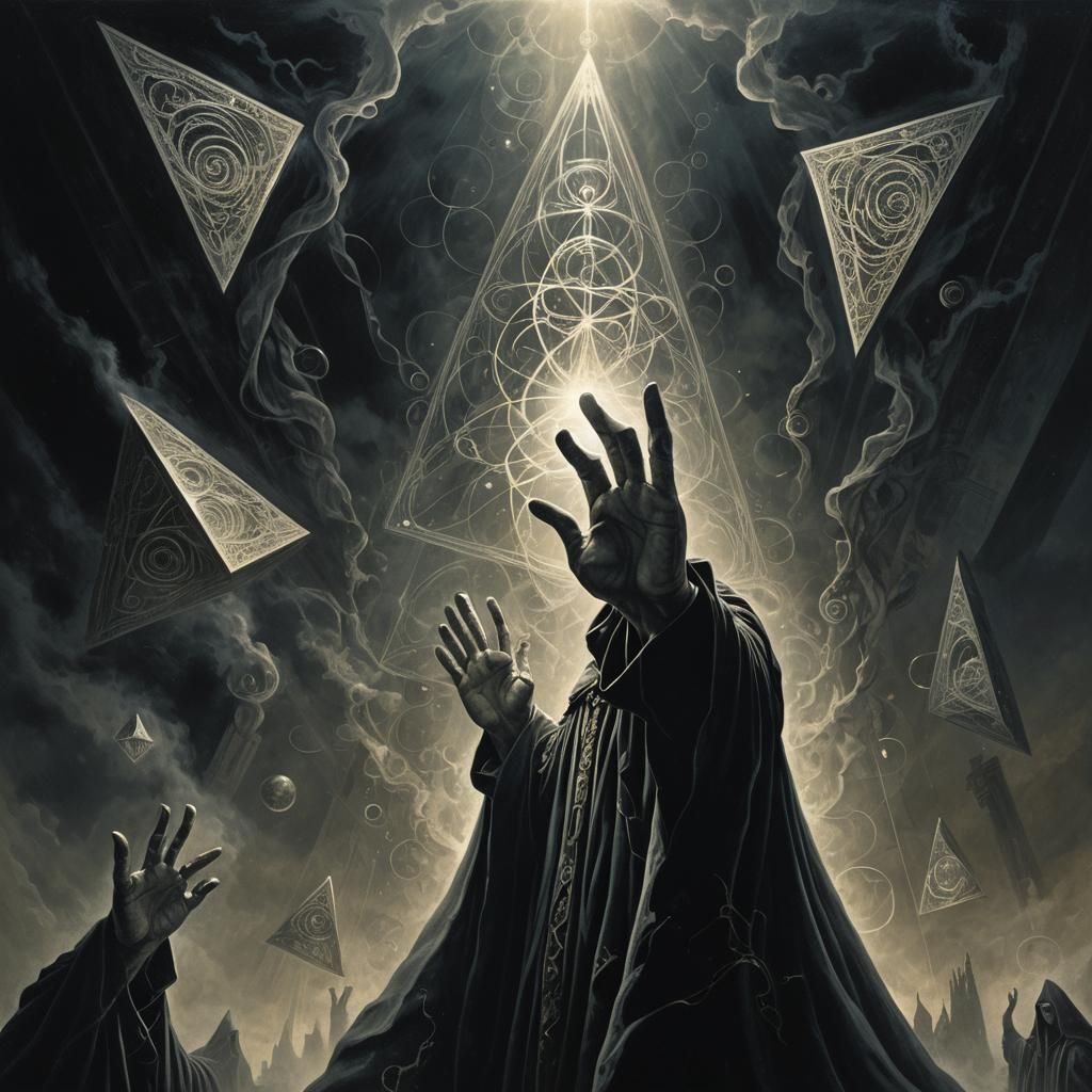 Dark Surrealist Figure Conjures Geometric Powers