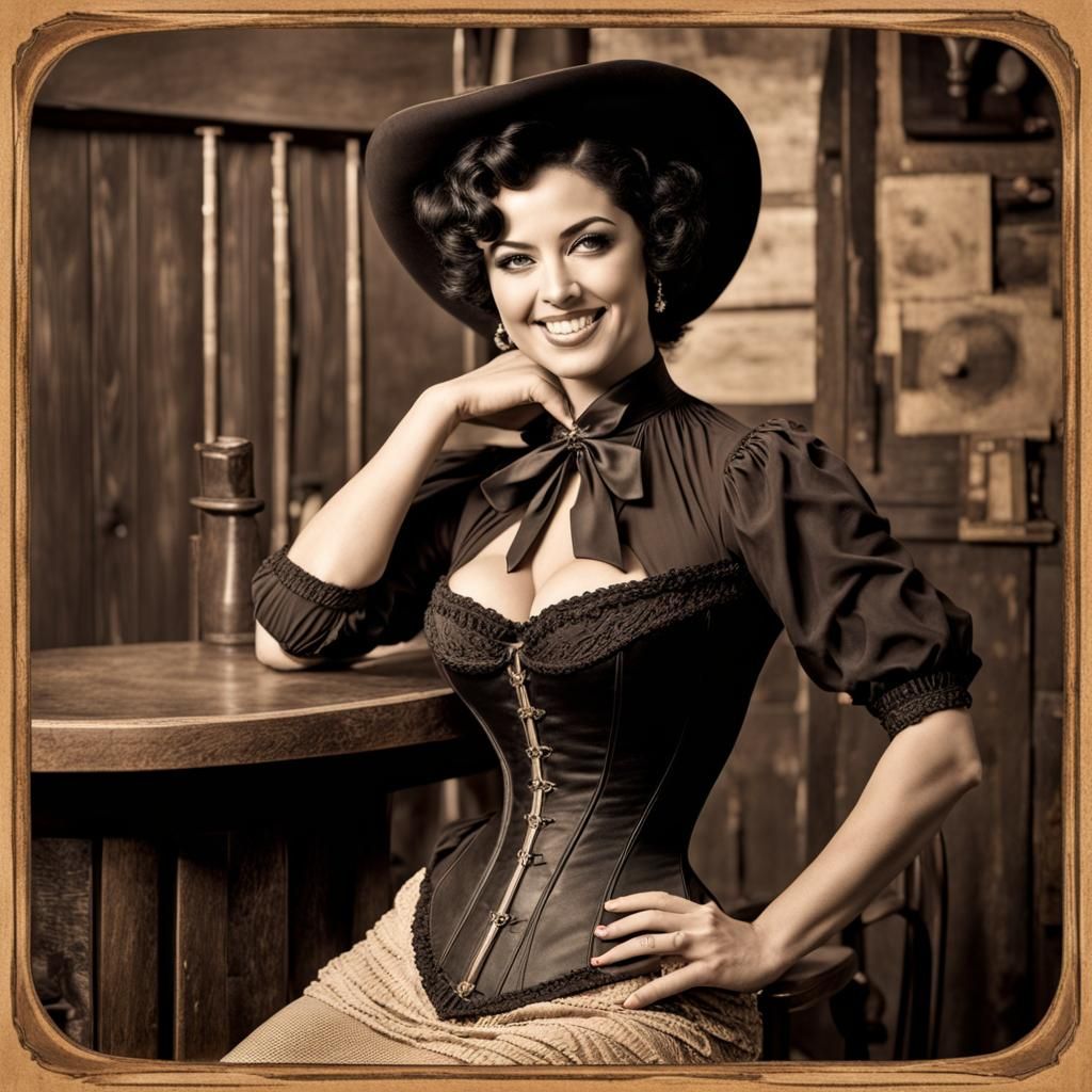 Vintage Honky Tonk Girl in Old West Saloon