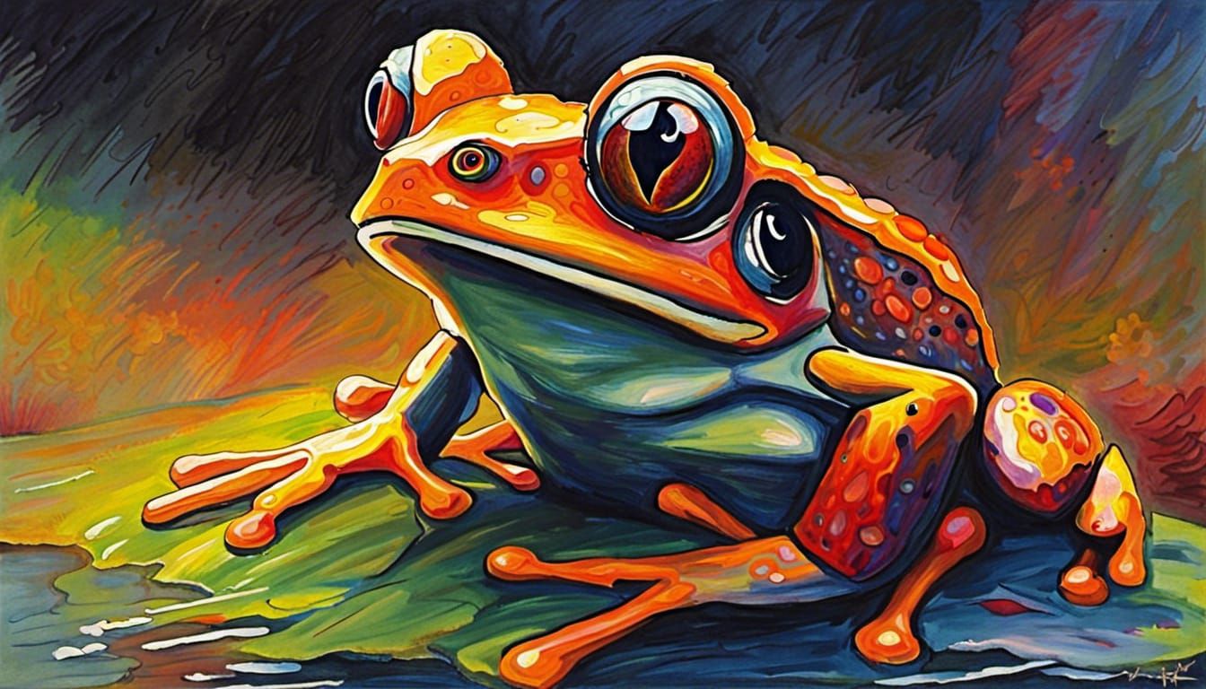 Frog in Gouache with Sci-Fi Thermal Imaging