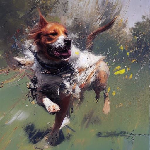 Dog Zoomies: Oil Painting in Automatism Style