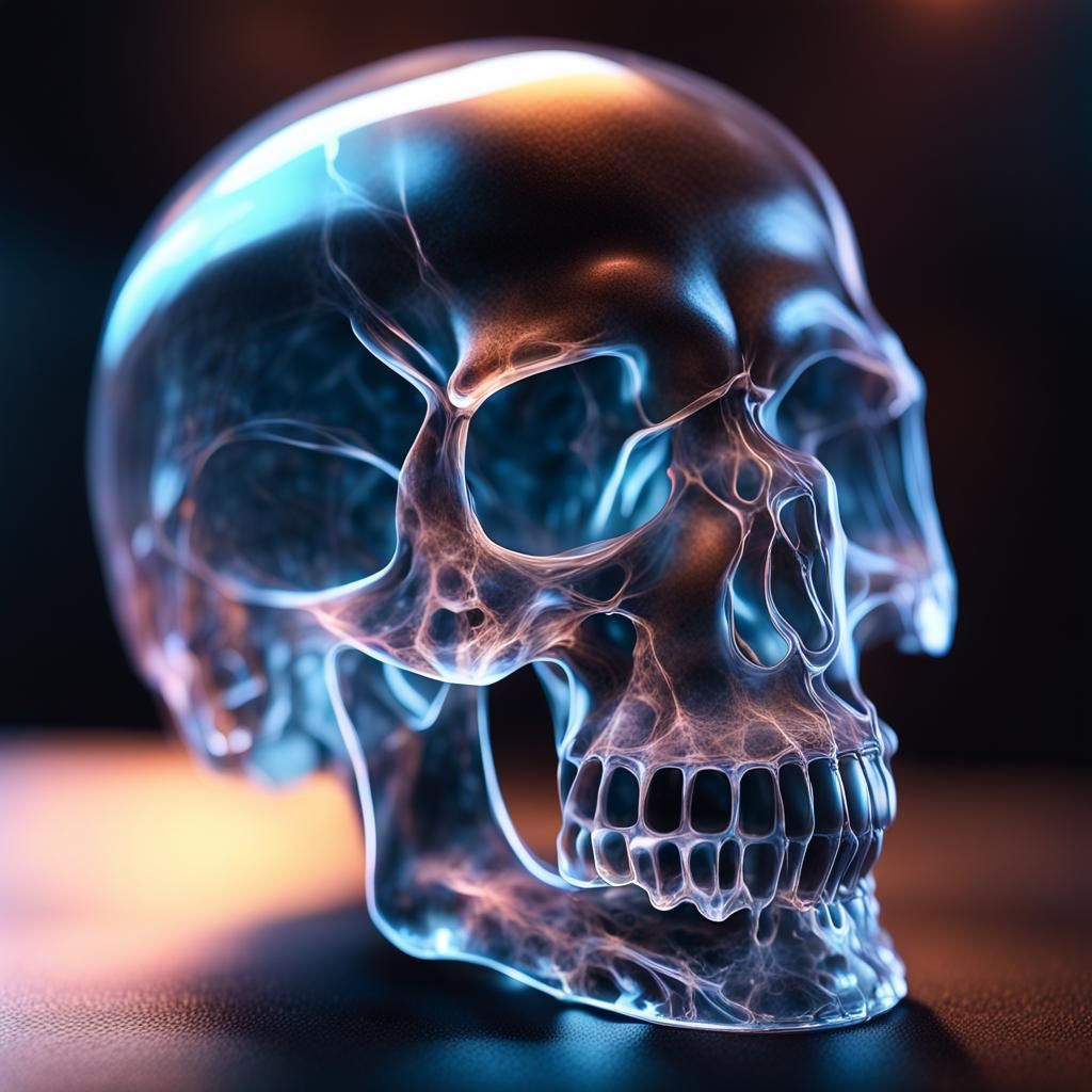 Miniature Ghost in Cracked Glass Skull