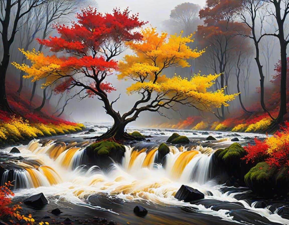 Surreal Forest Landscape in Torrential Downpour