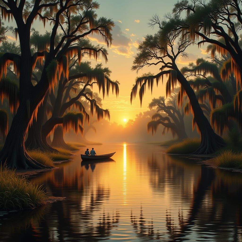 Golden Hour Bayou Landscape at Sunset