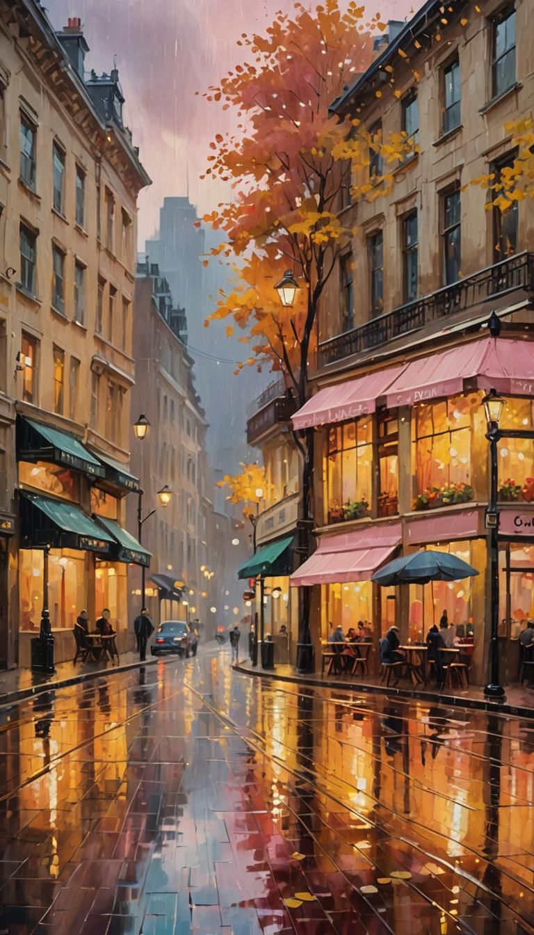 Cozy fall evening in a city.