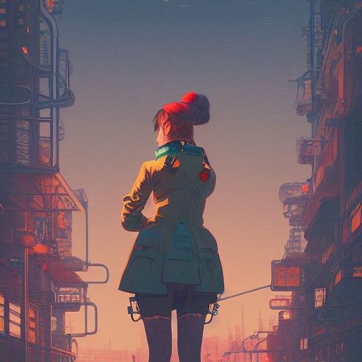 Steampunk Girl Portrait in Cyberpunk City, Ukiyo-e Style