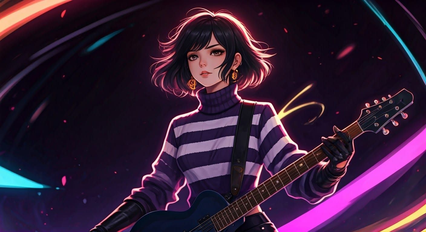 Stunning Female Rockstar in Vibrant 3D Anime Style