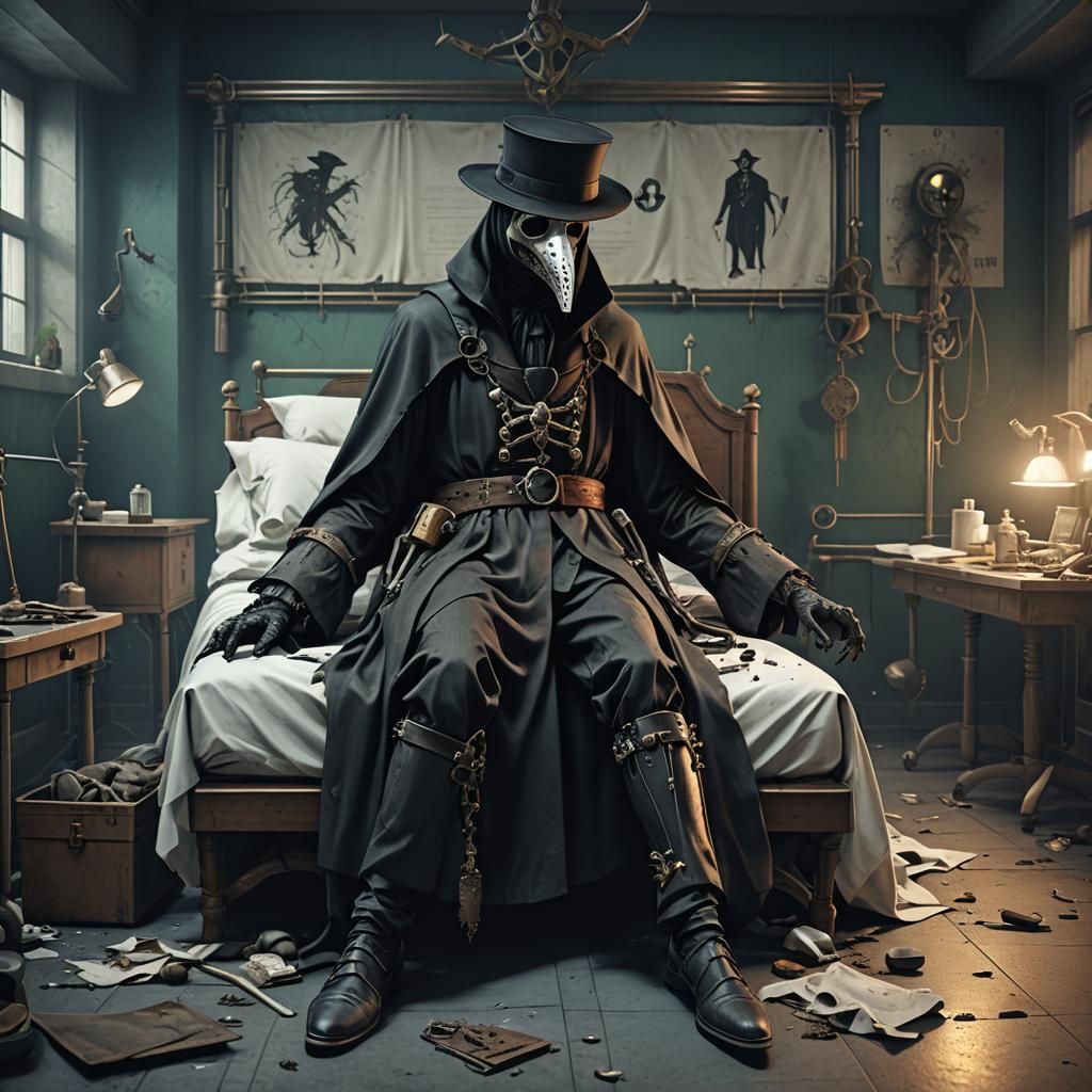 Plague Doctor Resting: Detailed Matte Painting