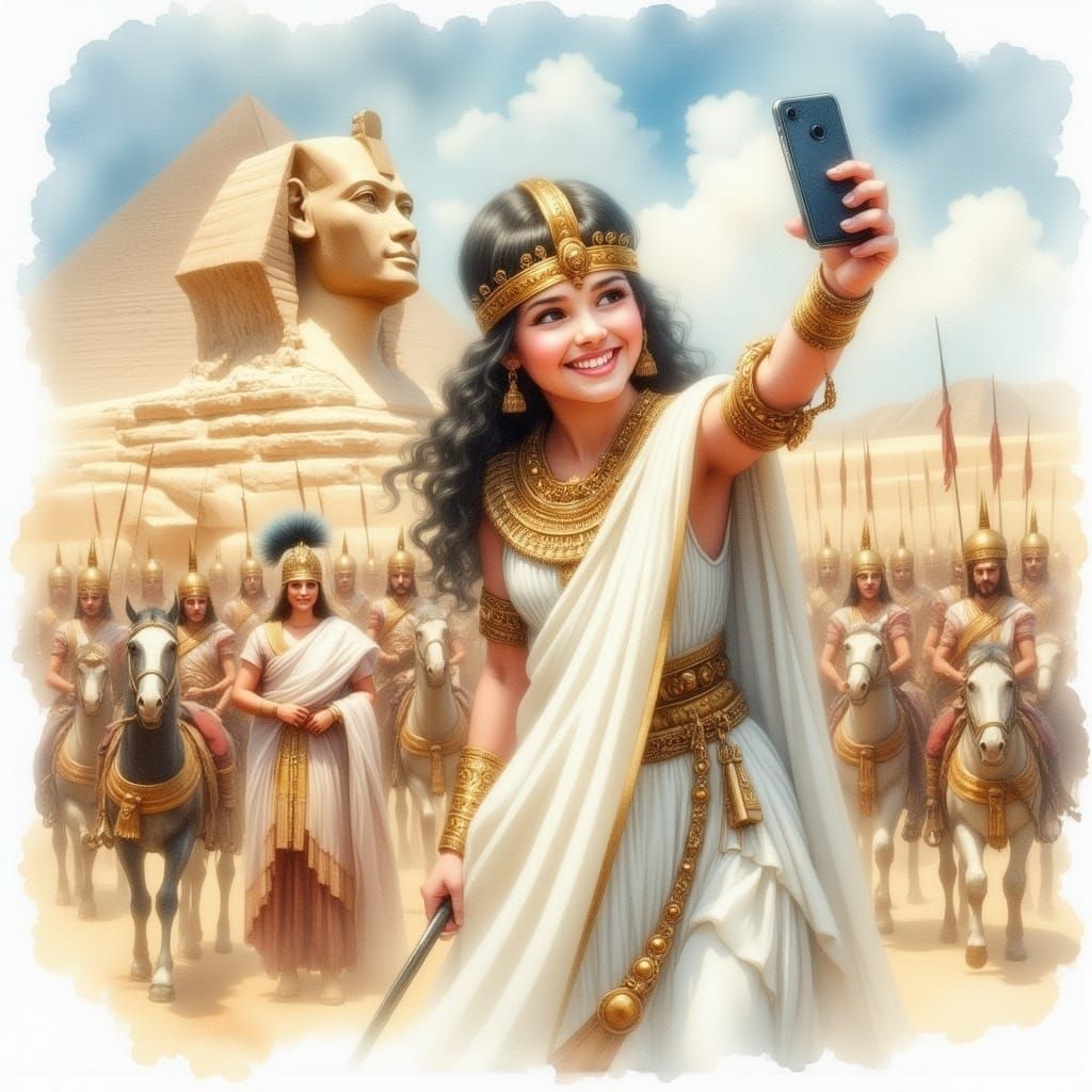 Ancient Egyptian Queen Smizes in Front of the Sphinx