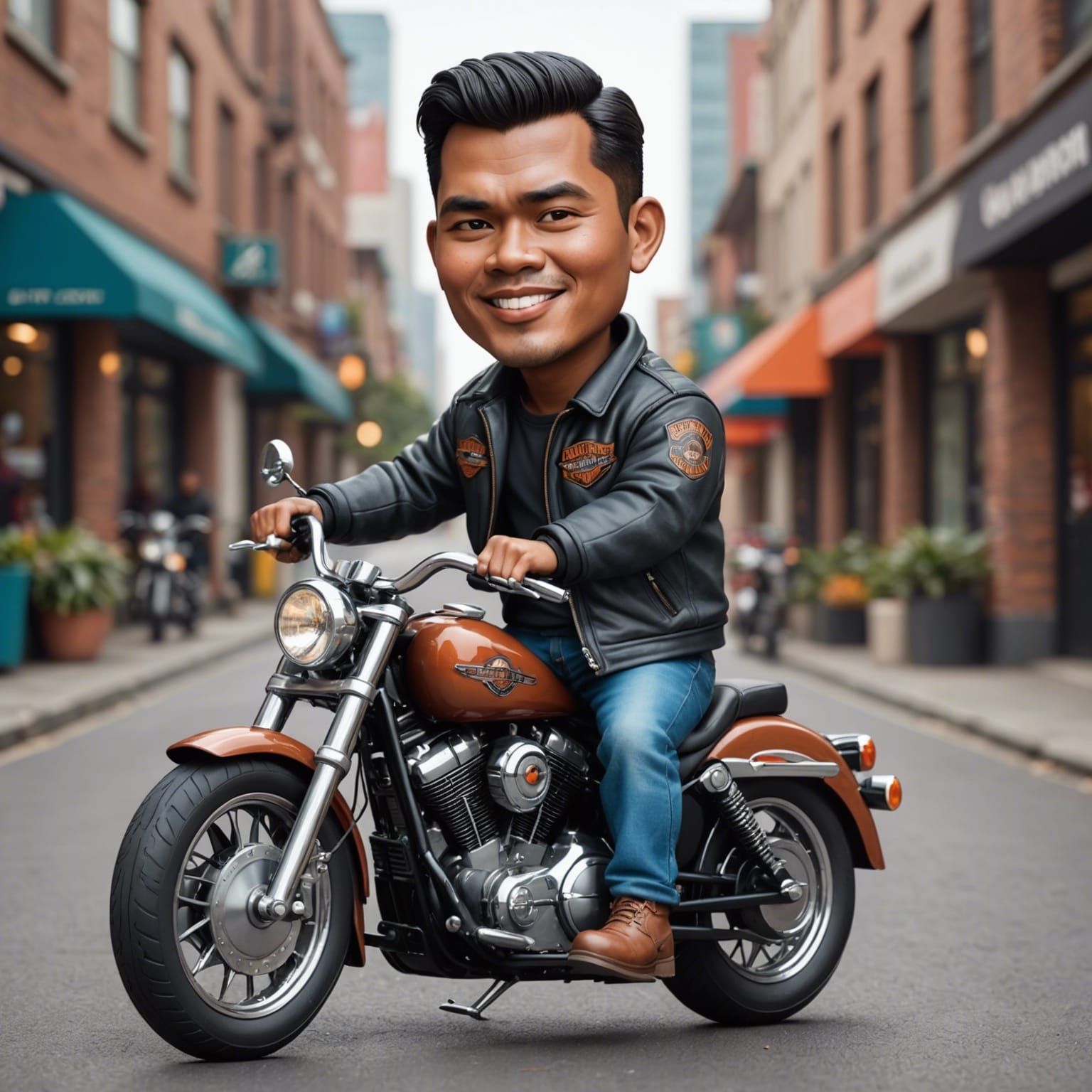 Indonesian Man on Harley Davidson: 4D Caricature