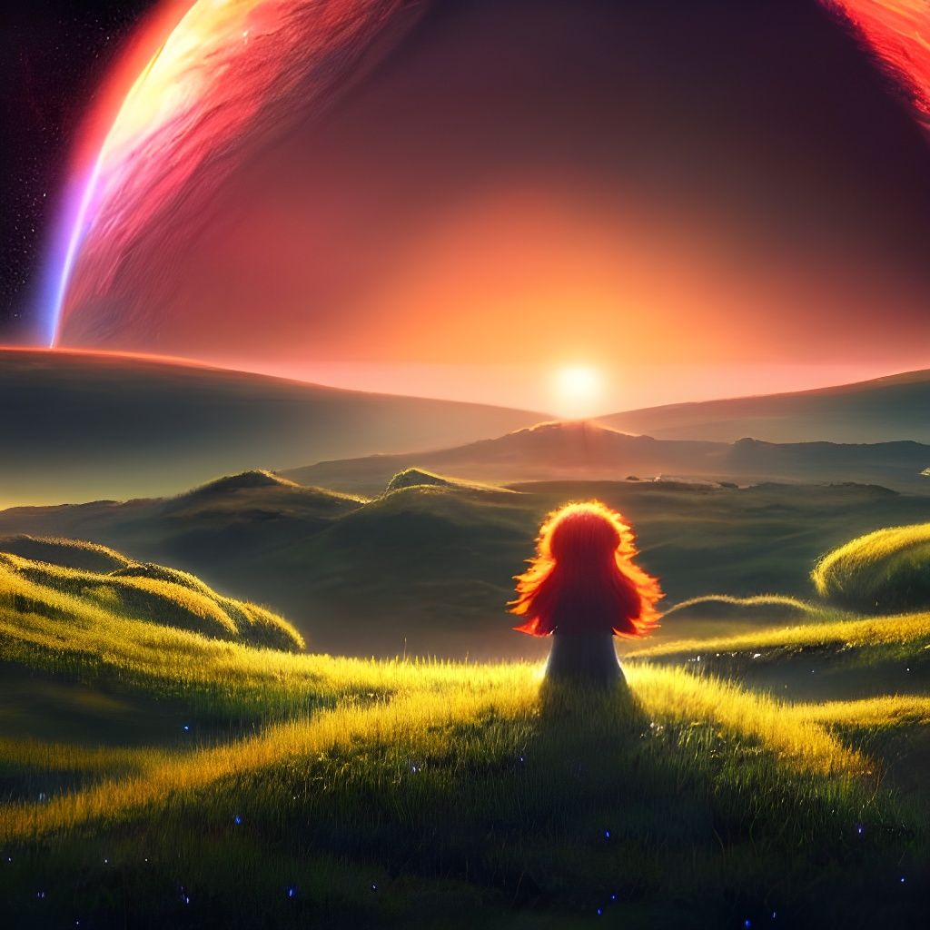 Sci-Fi Landscape with Woman, Anime Style