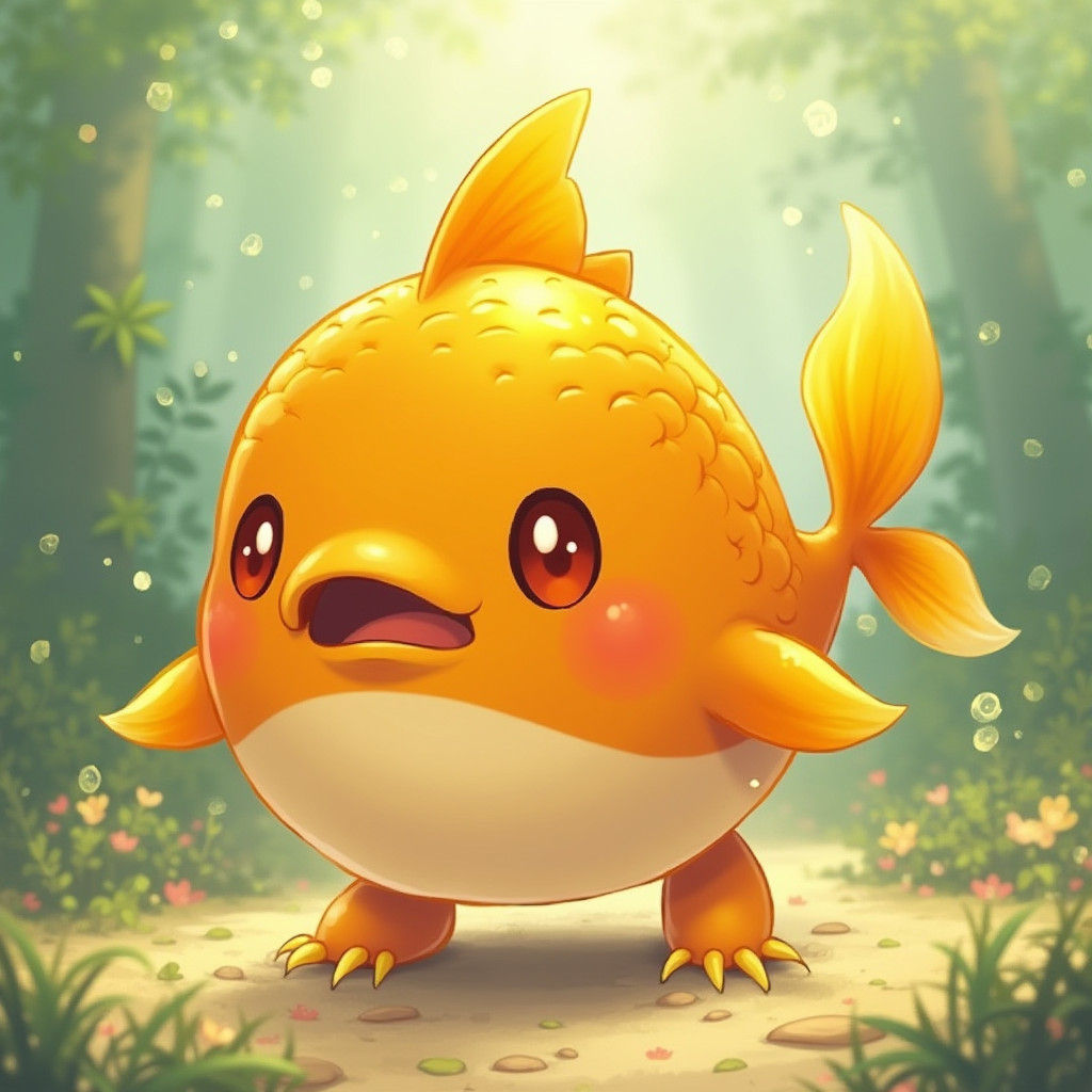 Golden Magikarp in Dreamlike Anime Style