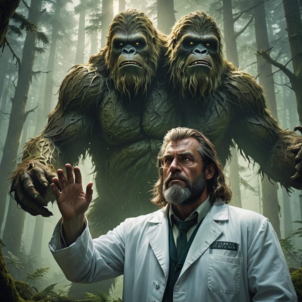 Hyper-Realistic Sasquatch Armpit Inspection in Forest