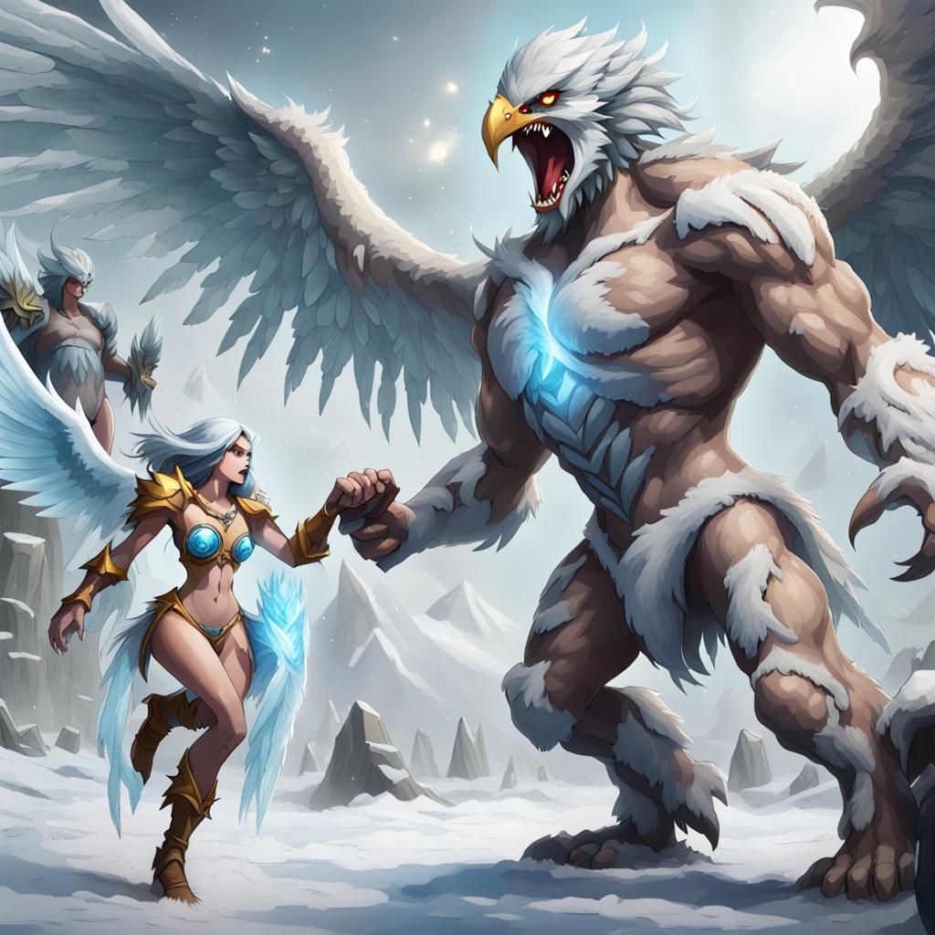 Monster Arena: Ice Golem Versus Harpy