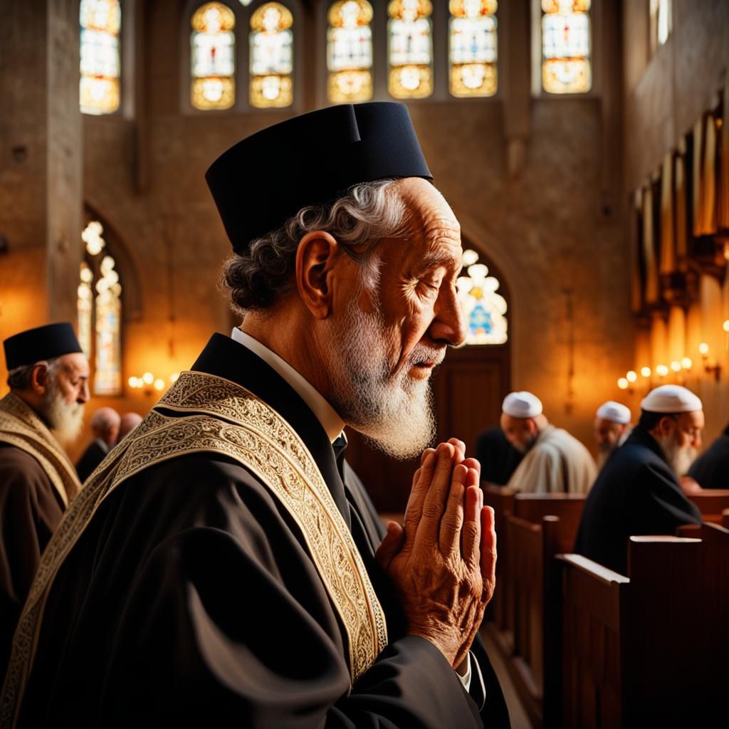 Jewish Man Praying in Shul: Expressionist Oil Painting