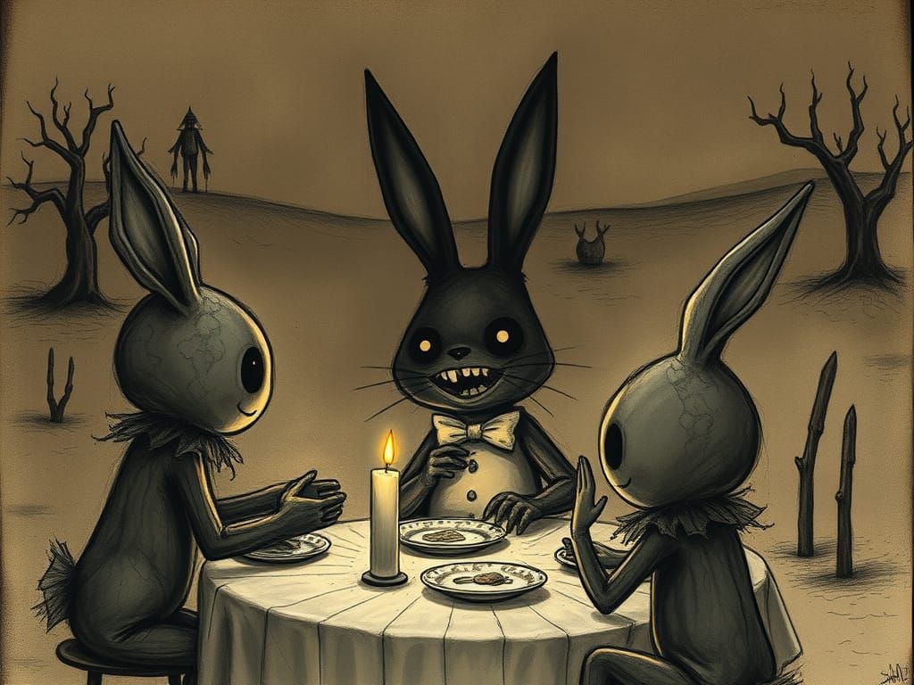 Sinister Bunny's Desert Tea Party: Kubin-Ghibli Style