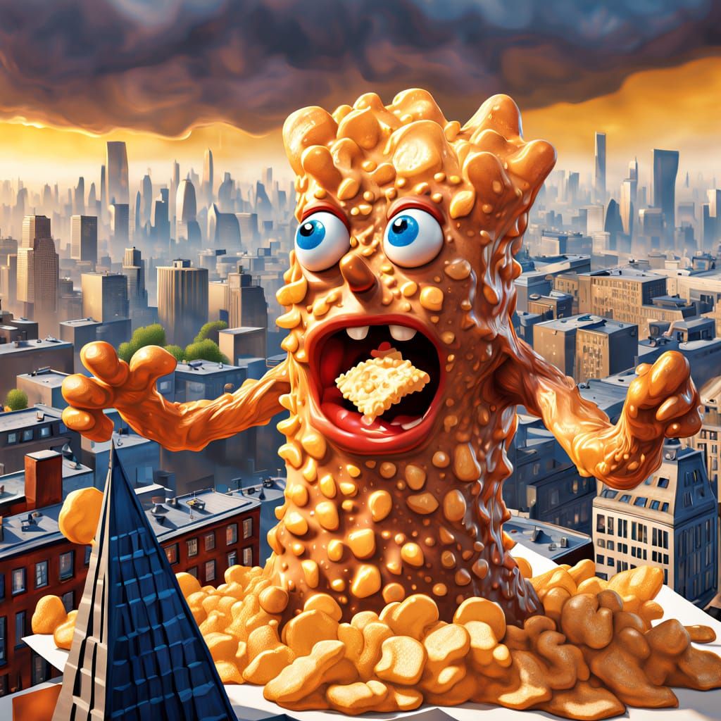 Surreal Cityscape Devoured by Giant Snack Monster