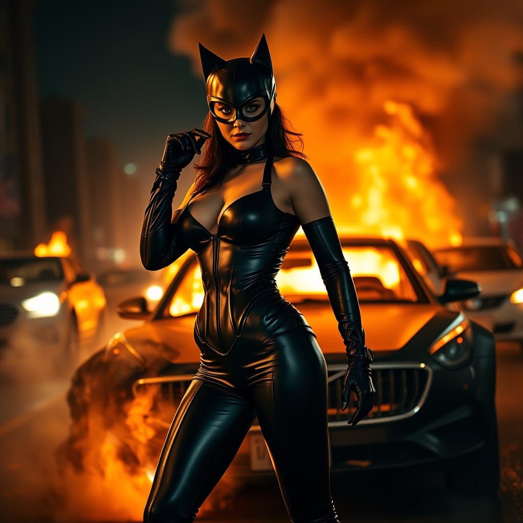 Catwoman Dominates the Dark Streets in a Cinematic Film Noir...