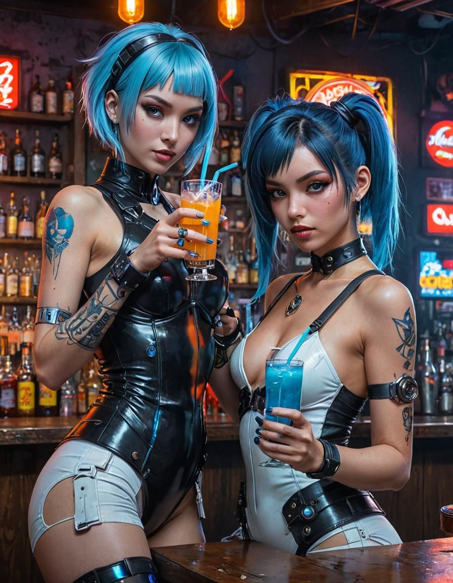 Cyberpunk AstroGirls at Neon Bar