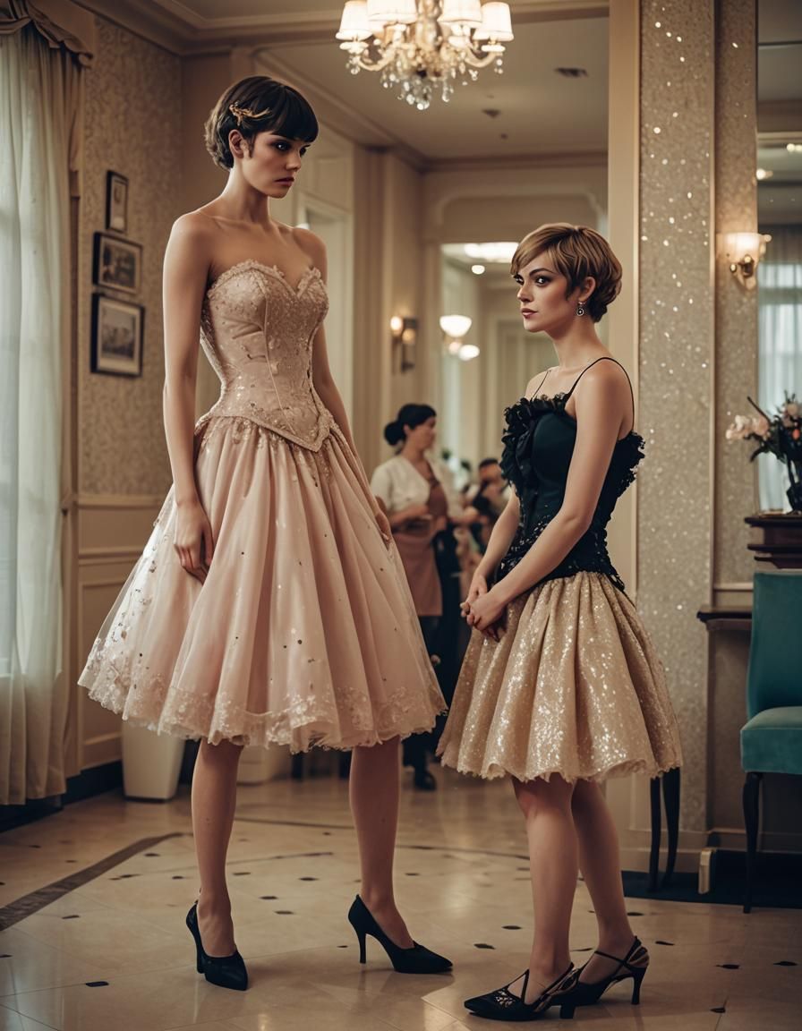 Chiseled Young Man in Elegant Crossdressed Attire, Cinematic...