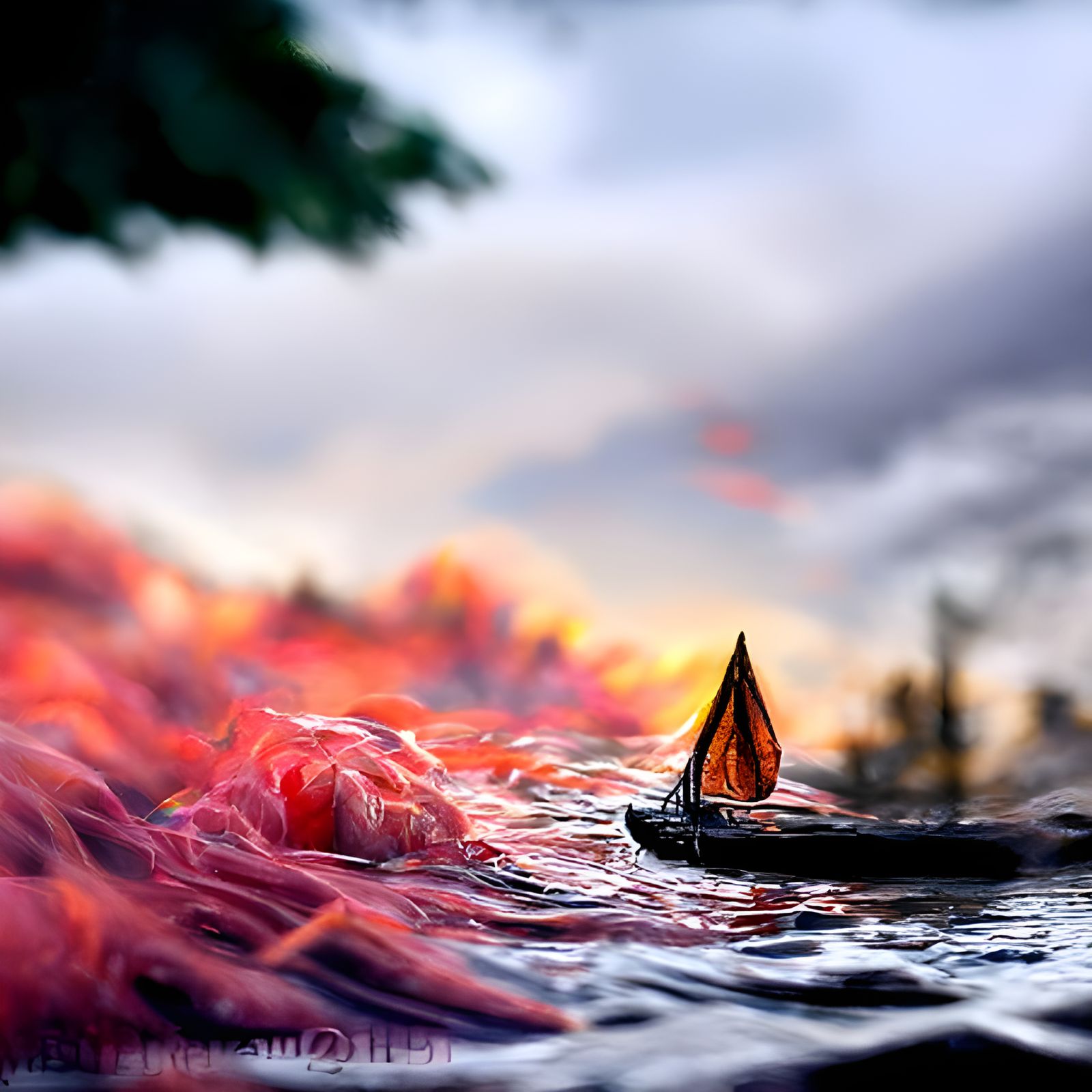 Boats Against the Current: Realistic Digital Illustration