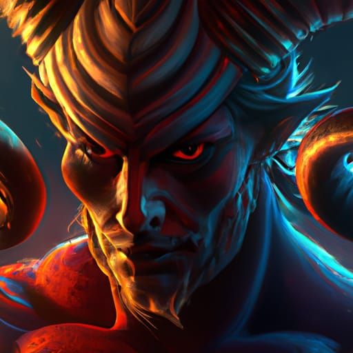 Hyperdetailed Devil Portrait in Volumetric Lighting