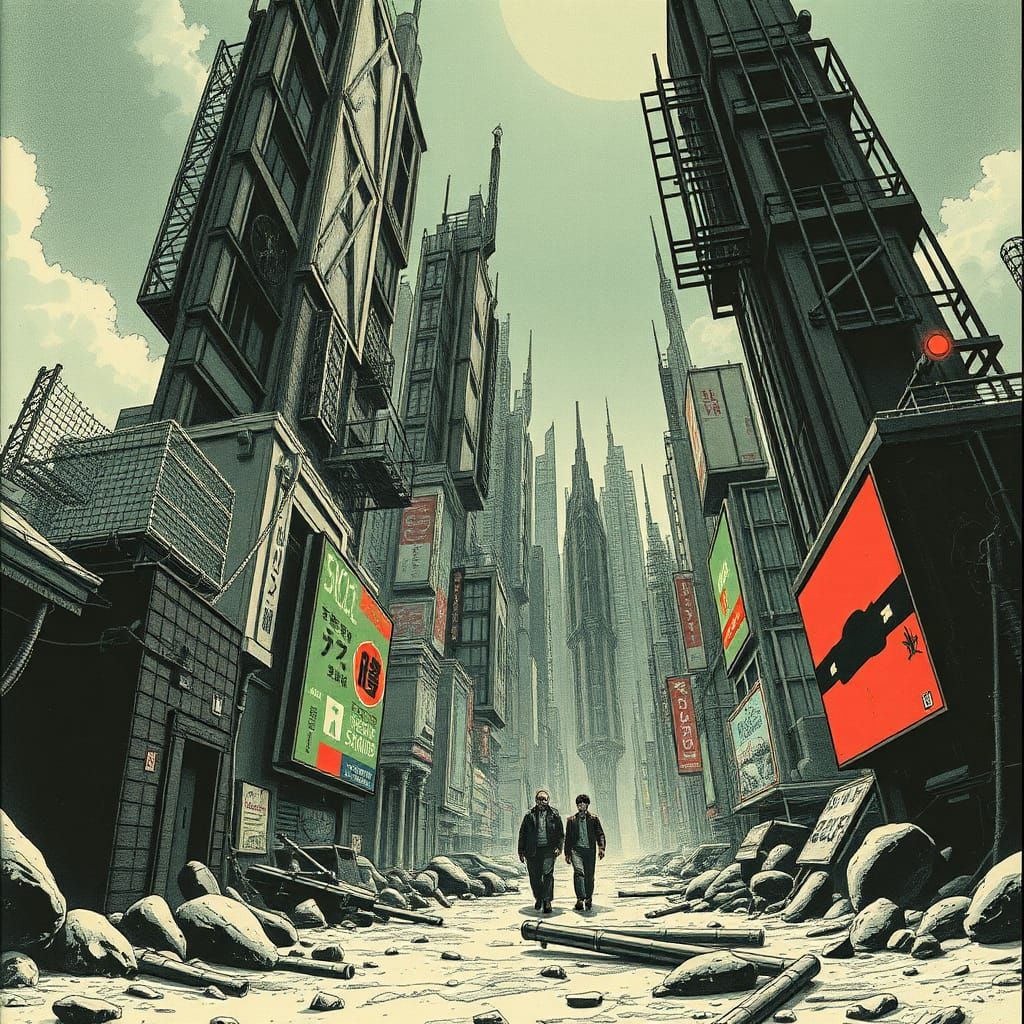 Dystopian Future Vision in Horror Manga Style