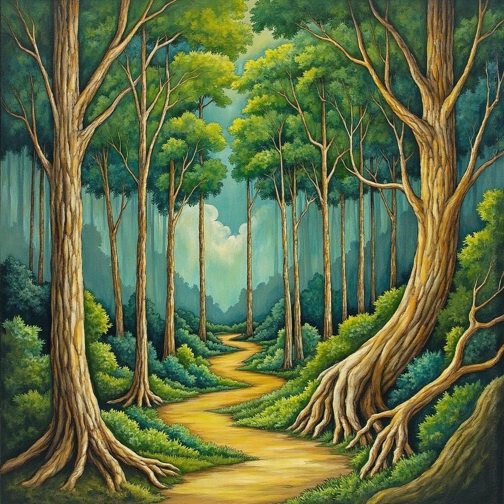 Trees Dancing in Forest: Whimsical Rackham-esque Style