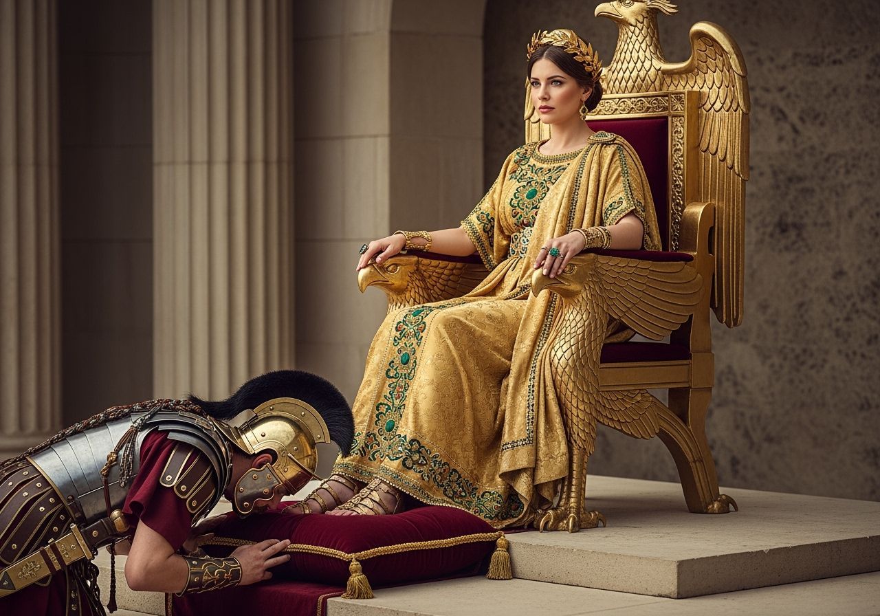 Majestic Roman Empress on Golden Imperial Throne