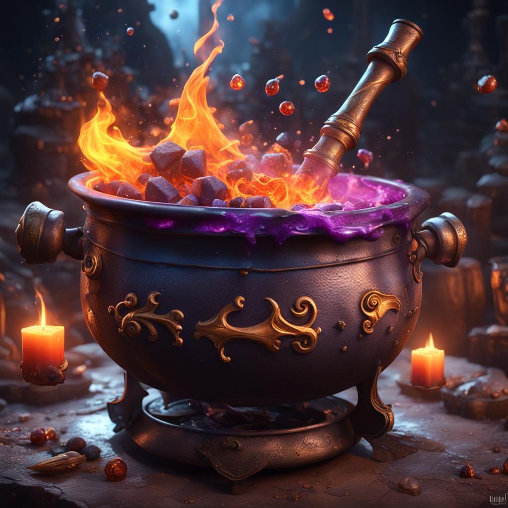 Potions Cauldron with Like Button: Fantasy Concept Art